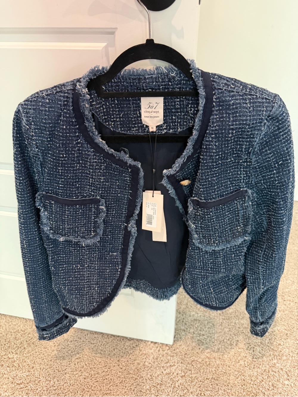 NWT Cinq à Sept Zanda Bouclé Denim Jacket Indigo Size 12